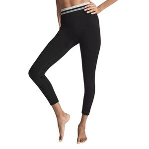 REISS Clemmie Jersey Leggings With Waistband Detailing in Black and Ivory Size S